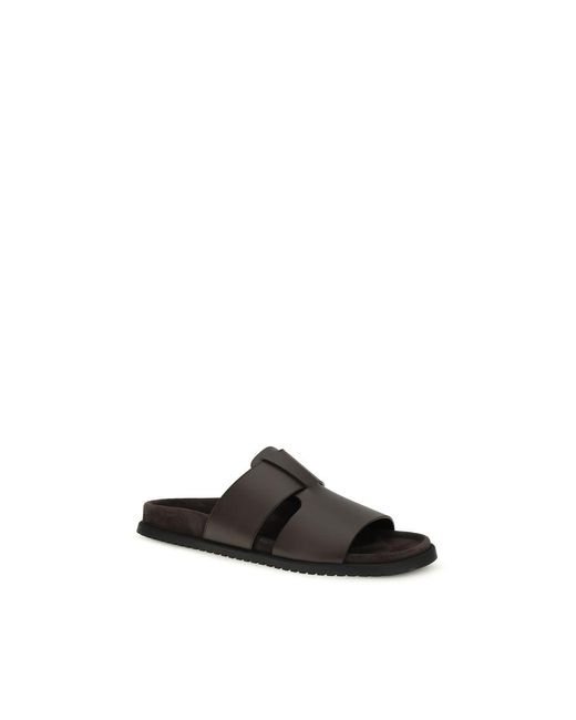 Dolce & Gabbana Black Brown Calf Leather Bos Taurus Flat Sandals for men
