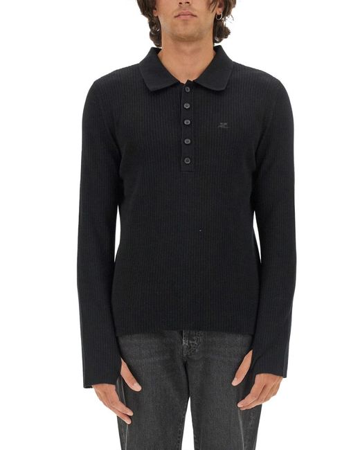 Courreges Black Slim Fit Polo With Logo Cotton Shirts for men