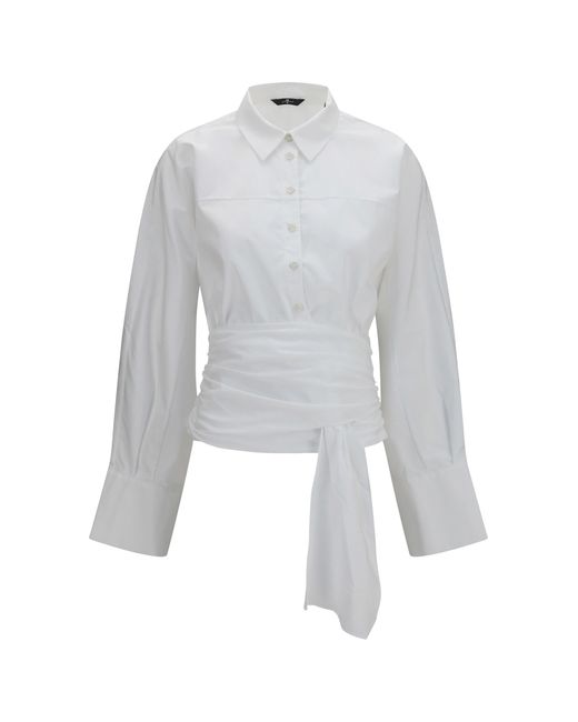 7FOR White Waist-Knot Shirt Cotton