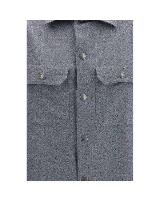 Brunello Cucinelli Blue Gray Wool Oves Aries Dress Shirt for men