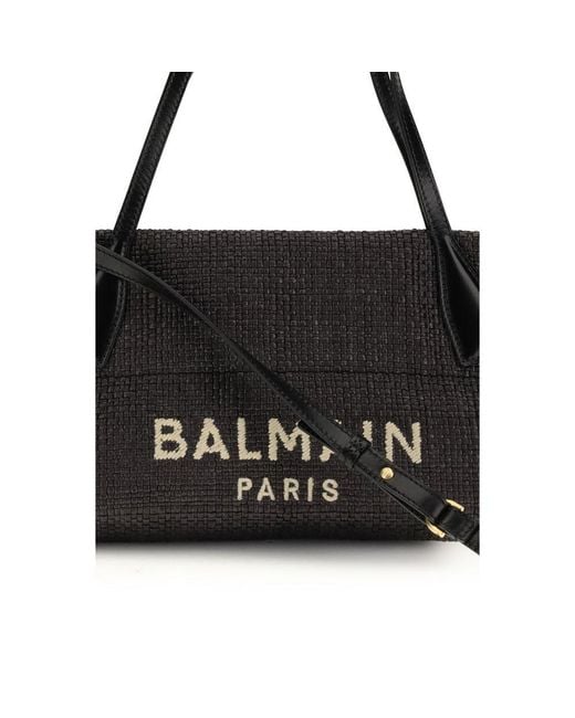 Balmain Black Raffia Shoulder Bag