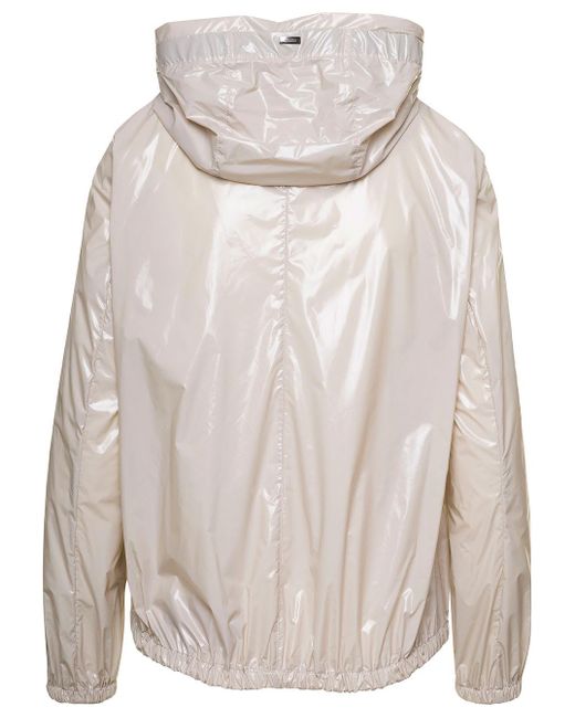 Herno Gray Gloss Beige Cape Hooded Jacket In Polyester
