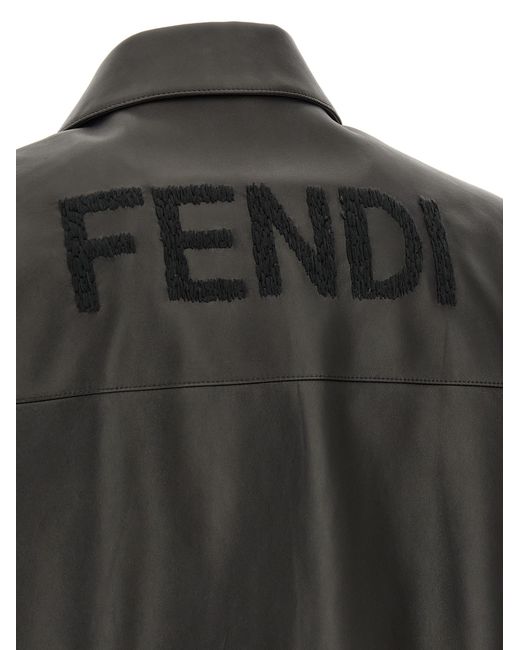 Fendi Gray Leather Blouson for men