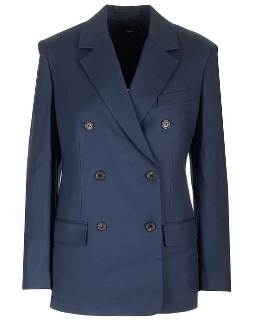 Theory Blue Classic Double-Breasted Blazer