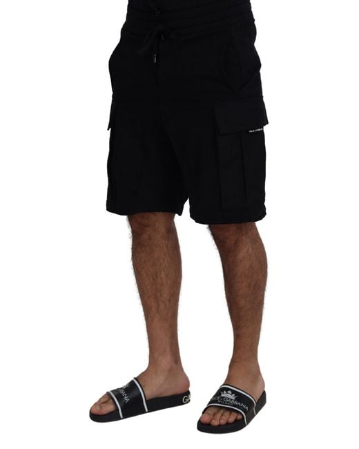 Dolce & Gabbana Black Cotton Bermuda Cargo Shorts for men