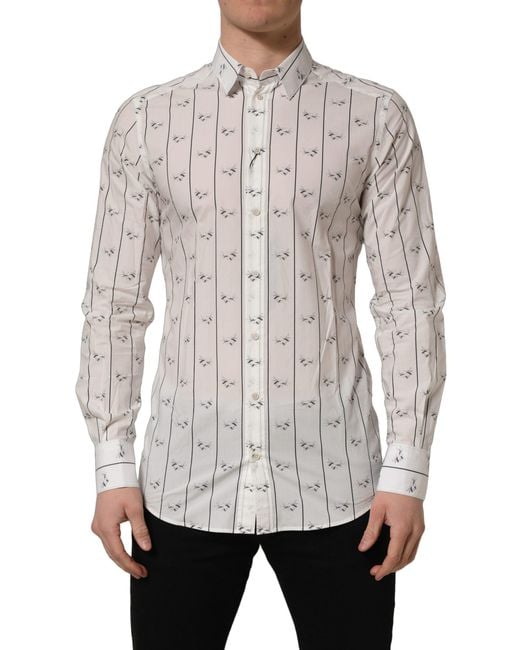 Dolce & Gabbana Gray Bee Print Cotton Fit Dress Shirt for men