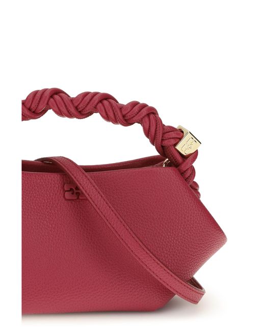 Ganni Pink Handbag Bou Grained Leather Recycled Polyester Shoulder Bags