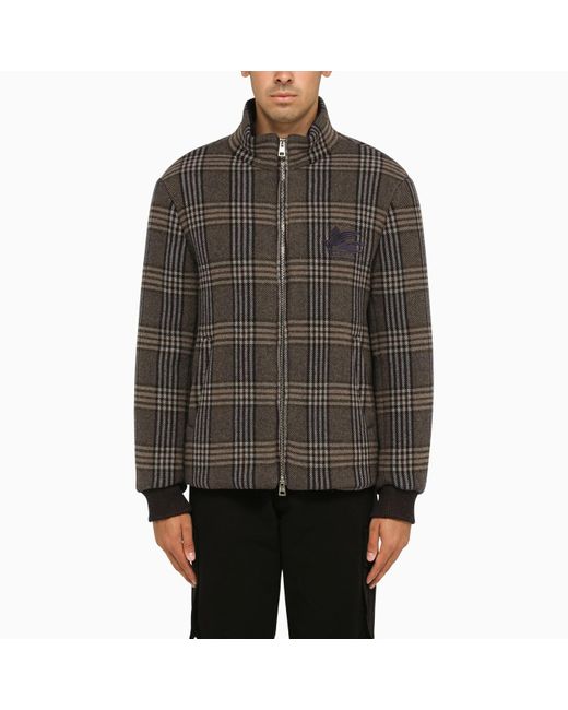 Etro Gray Checked Wool Padded Jacket for men