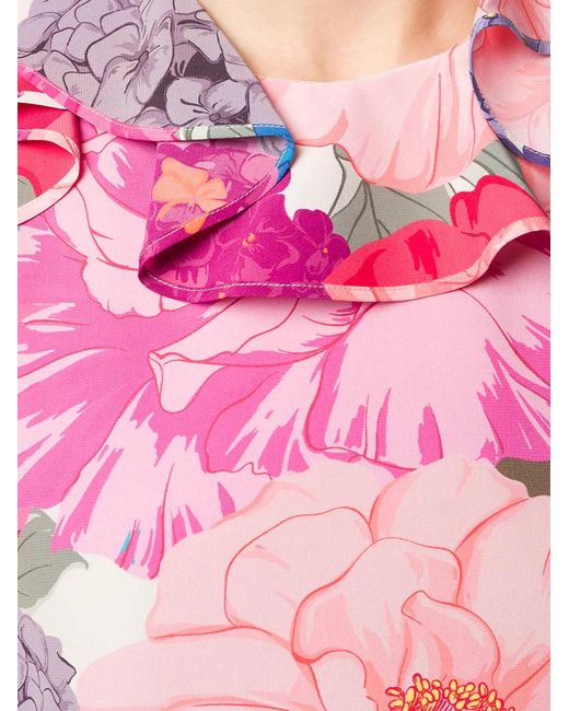 Valentino Pink Floral Print Ruffled Dress