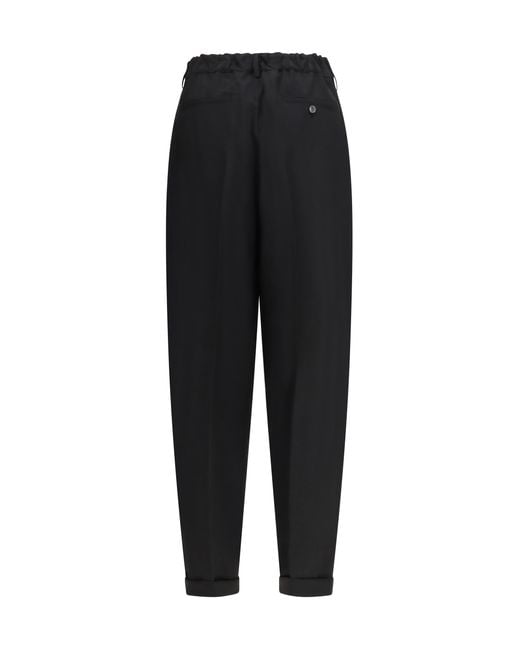 Marni Black Pleated Pants With An Elasticated Waistband Fleece Wool for men