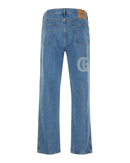 Gucci Blue Light- Five-Pcoket Jeans With Double G Detail On Front And Back for men