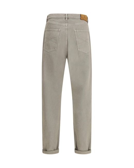 Brunello Cucinelli Gray Garment-Dyed Denim Pants Cotton Jean for men