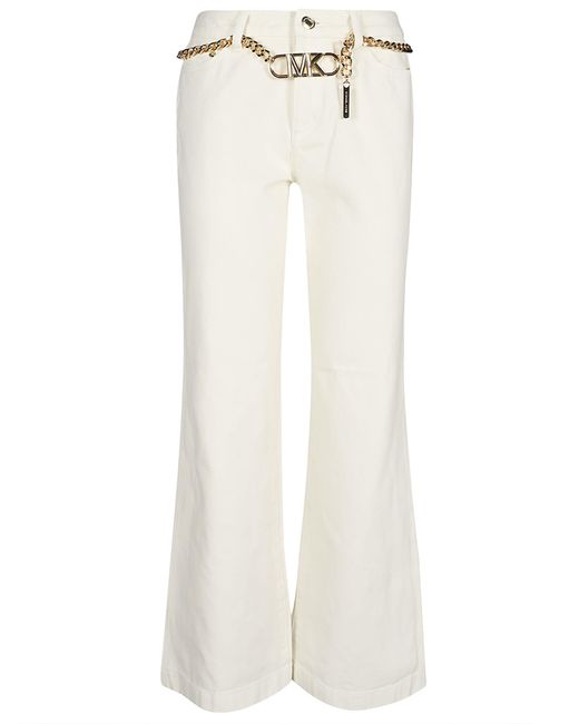 Michael Kors White Flare Chain Belt Jeans