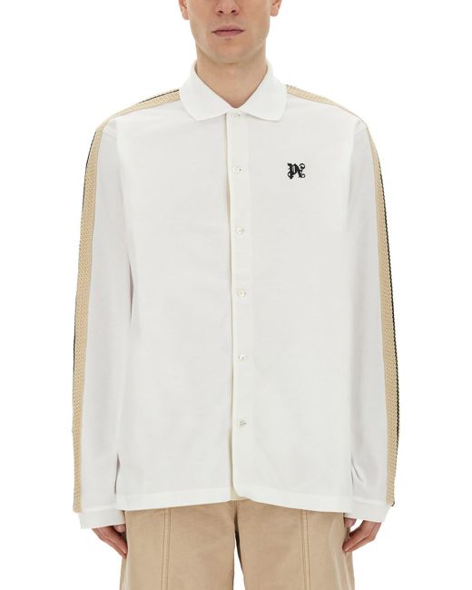 Palm Angels White Polo Shirt With Monogram for men