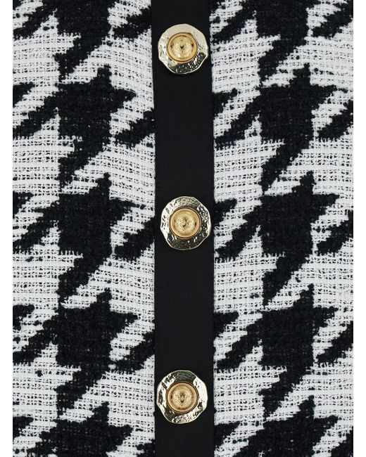 Balmain White Buttoned Halterneck Tweed & Satin Dress