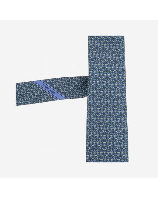 Ferragamo Blue Silk Tie With Pattern Ties & Bow for men