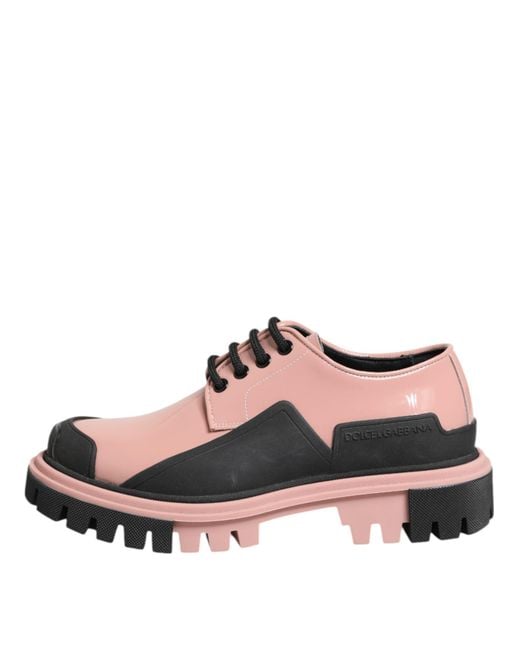 Dolce & Gabbana Pink Light Powder Leather Lace-Up Shoes Calf Patent