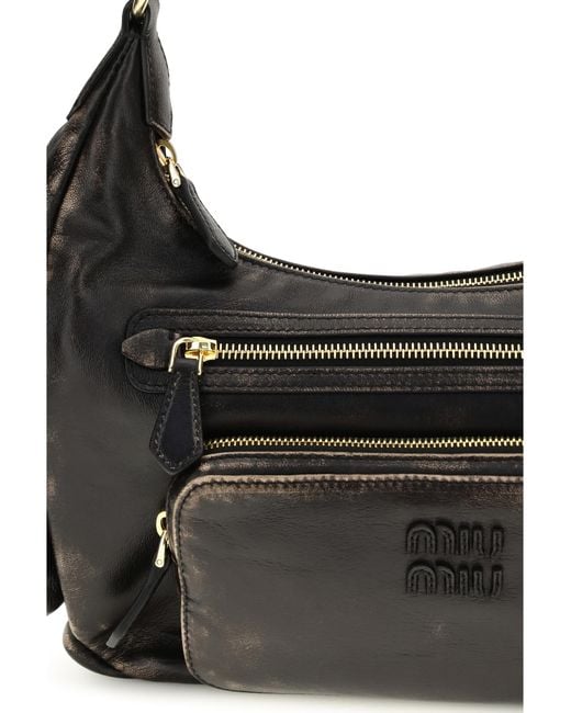 Miu Miu Black Pocket Shoulder Bag Calf Leather