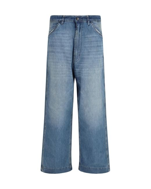 Maison Margiela Blue Patchwork-Detail Wide Leg Jeans Cotton