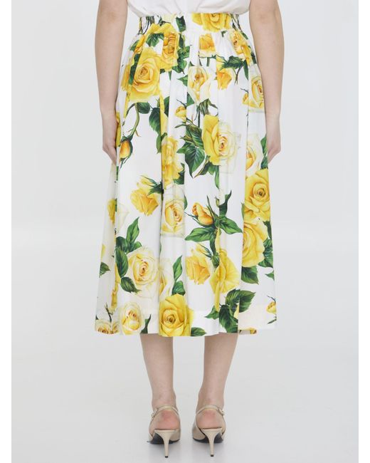 Dolce & Gabbana Yellow Rose-Print Skirt