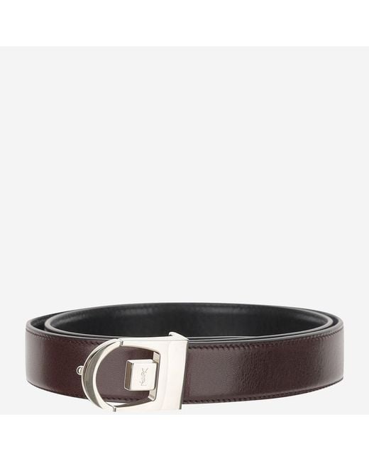 Saint Laurent Black Smooth Leather Reversible Belt Calfskin