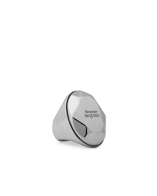 McQueen Gray Faceted Stone Logo Ring Accessories Jewelry for men