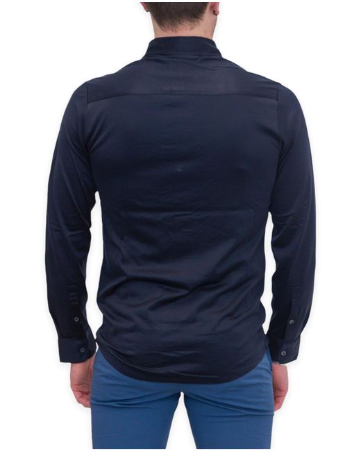 Emporio Armani Blue Curved Hem Buttoned Shirt for men