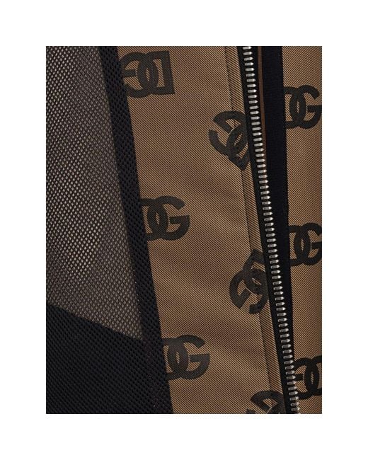 Dolce & Gabbana Brown Zip-Up Jacket With All-Over Logo for men