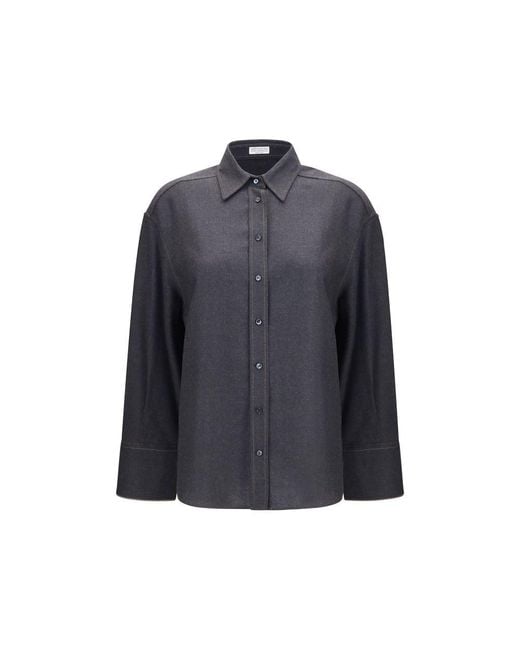Brunello Cucinelli Blue Gray Wool Oves Aries Dress Shirt