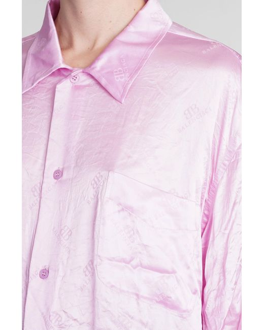 Balenciaga White Shirt In Rose-pink Silk
