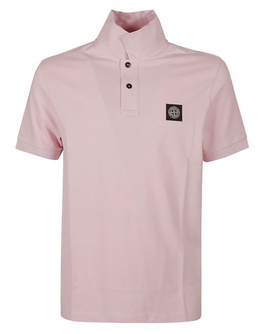 Stone Island Pink High Neck Polo Shirt for men