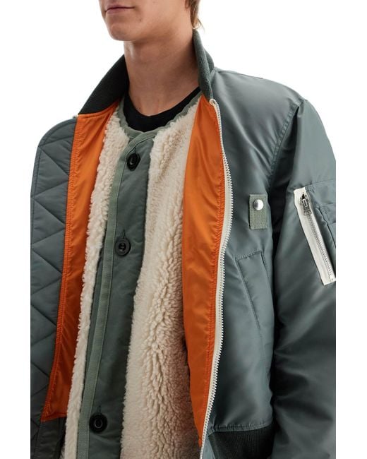 Sacai Gray Layered Hybrid Bomber Jacket for men