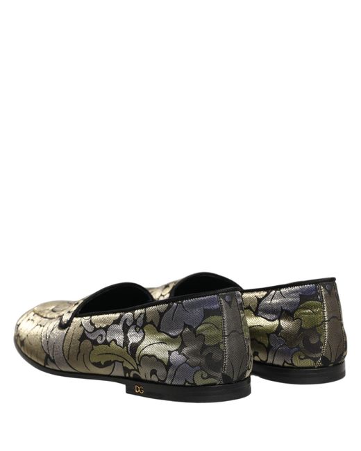 Dolce & Gabbana Black Floral Jacquard Loafers Shoes Leather for men