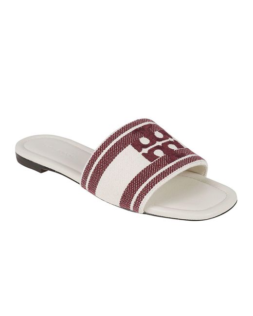 Tory Burch Pink Double T Jacquard Sliders