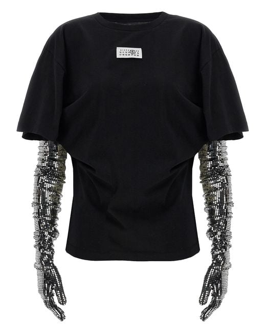 MM6 by Maison Margiela Black Sequin Gloves T-Shirt Cotton