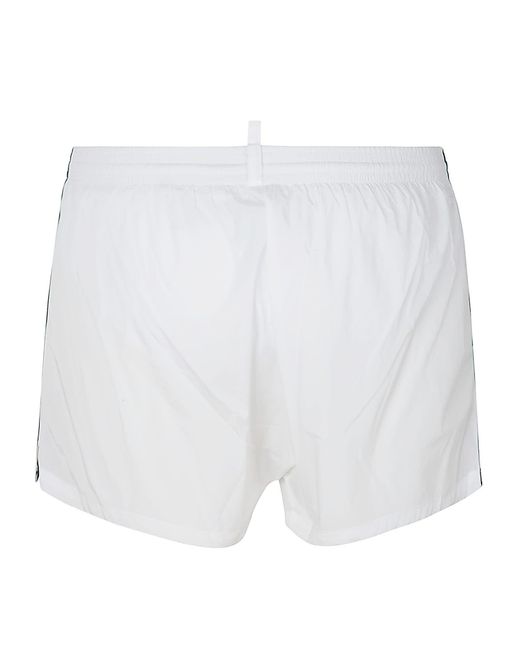 DSquared² White Stripe Sided Logo Detail Swim Shorts for men