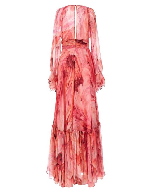 Roberto Cavalli Red Plumage Silk Dress