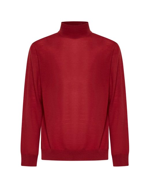 D 40 Red Virgin Wool Mock Neck Sweater for men