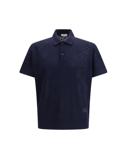 Burberry Blue Check Wool Polo Shirts for men