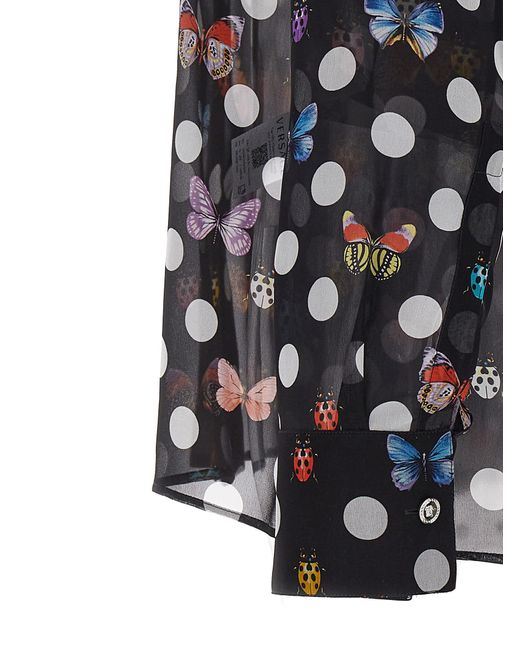 Versace Black Heritage Butterflies & Ladybugs Polka Dot Shirt, Blouse