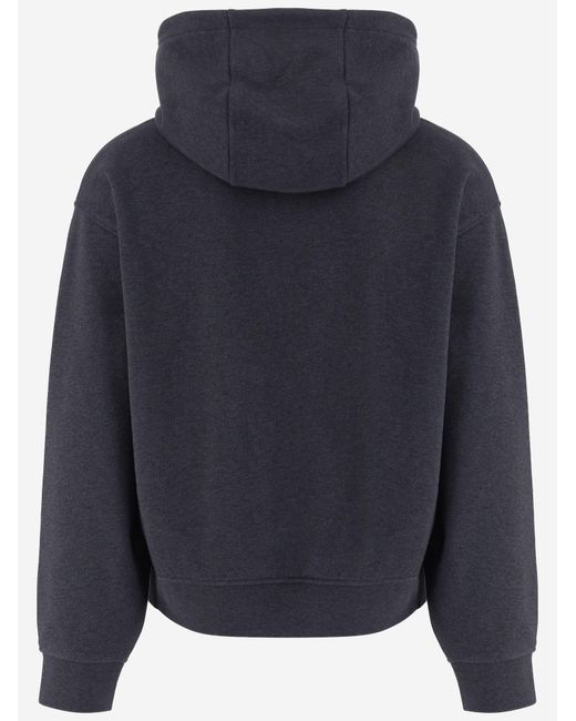 Emporio Armani Blue Dark Cotton Hoodie With Contrasting Logo Patch for men