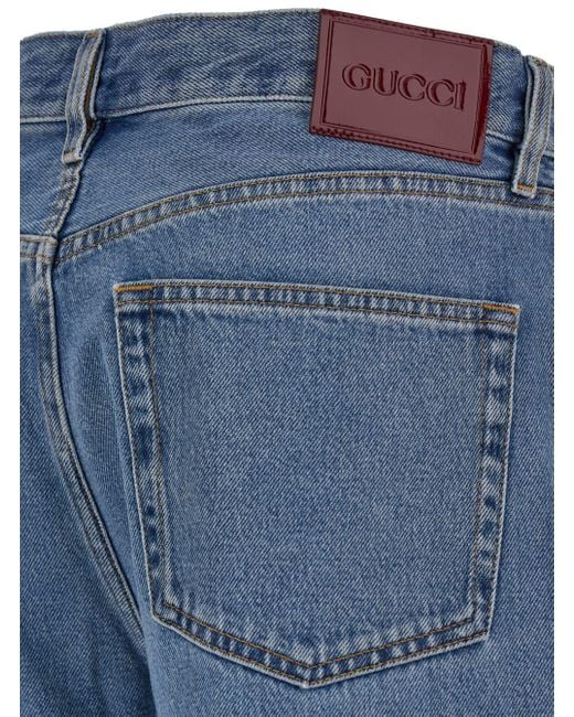 Gucci Blue 90S Light Straight Jeans With Logo Patch