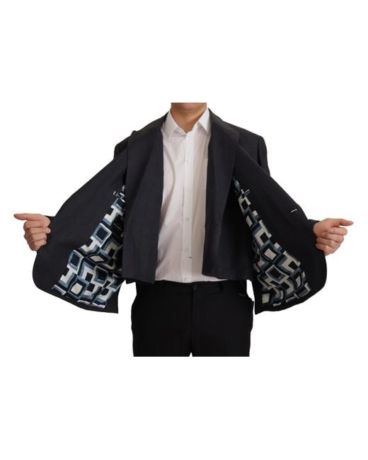 Dolce & Gabbana Black Blue Linen Formal Mens Blazer Jacket for men
