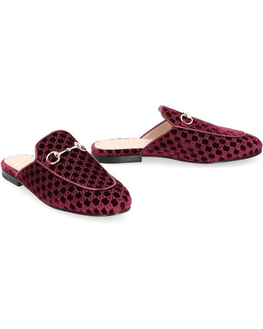 Gucci Red Slipper Princetown Velvet Virgin Wool Slippers