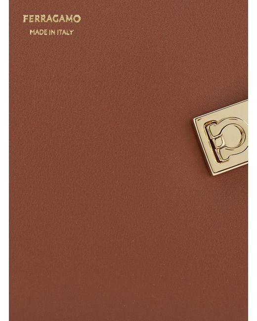 Ferragamo Brown Shoulder Bag Hug East West Leather Calf