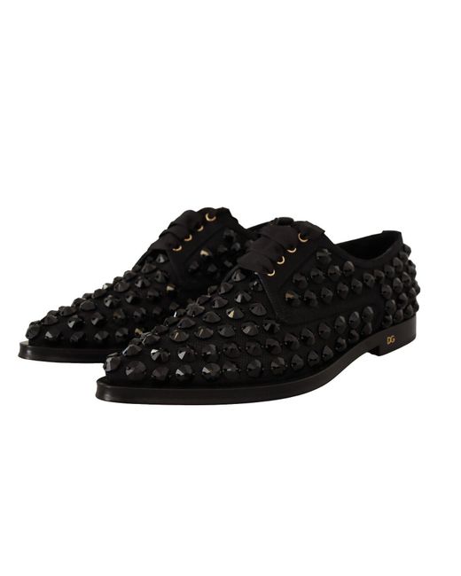 Dolce & Gabbana Black Elegant Gros Grain Lace-Up Jeweled Flats