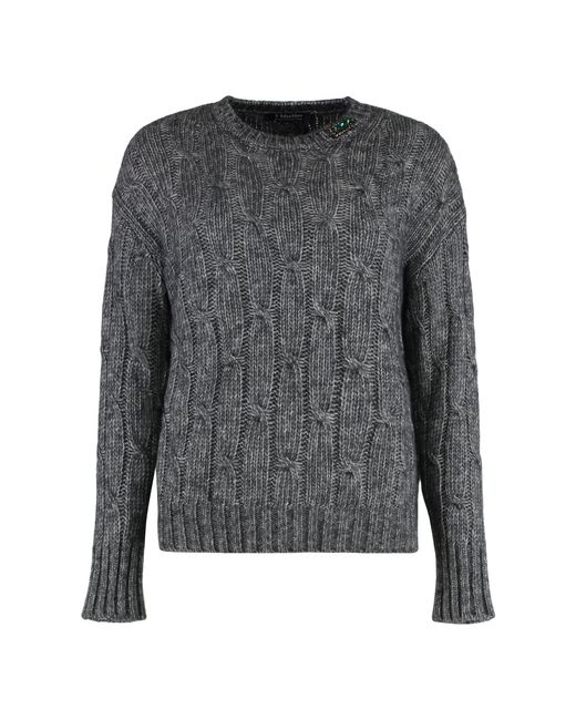 Max Mara Gray Cabaret Cotton Blend Crew-Neck Sweater
