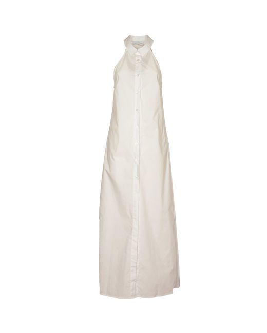 WEILI ZHENG White Sleeveless Long Shirt Dress