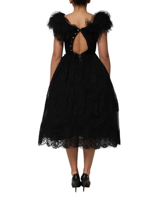 Dolce & Gabbana Black Crystal Embellished Midi A-Line Dress Acetate