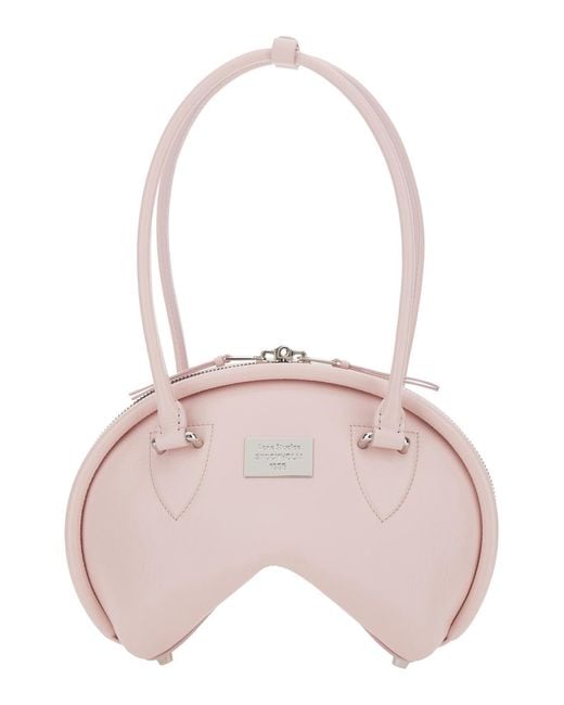 Acne Pink Handbag With Top Handles And Logo Plaque Calf Leather Shoulder Bags